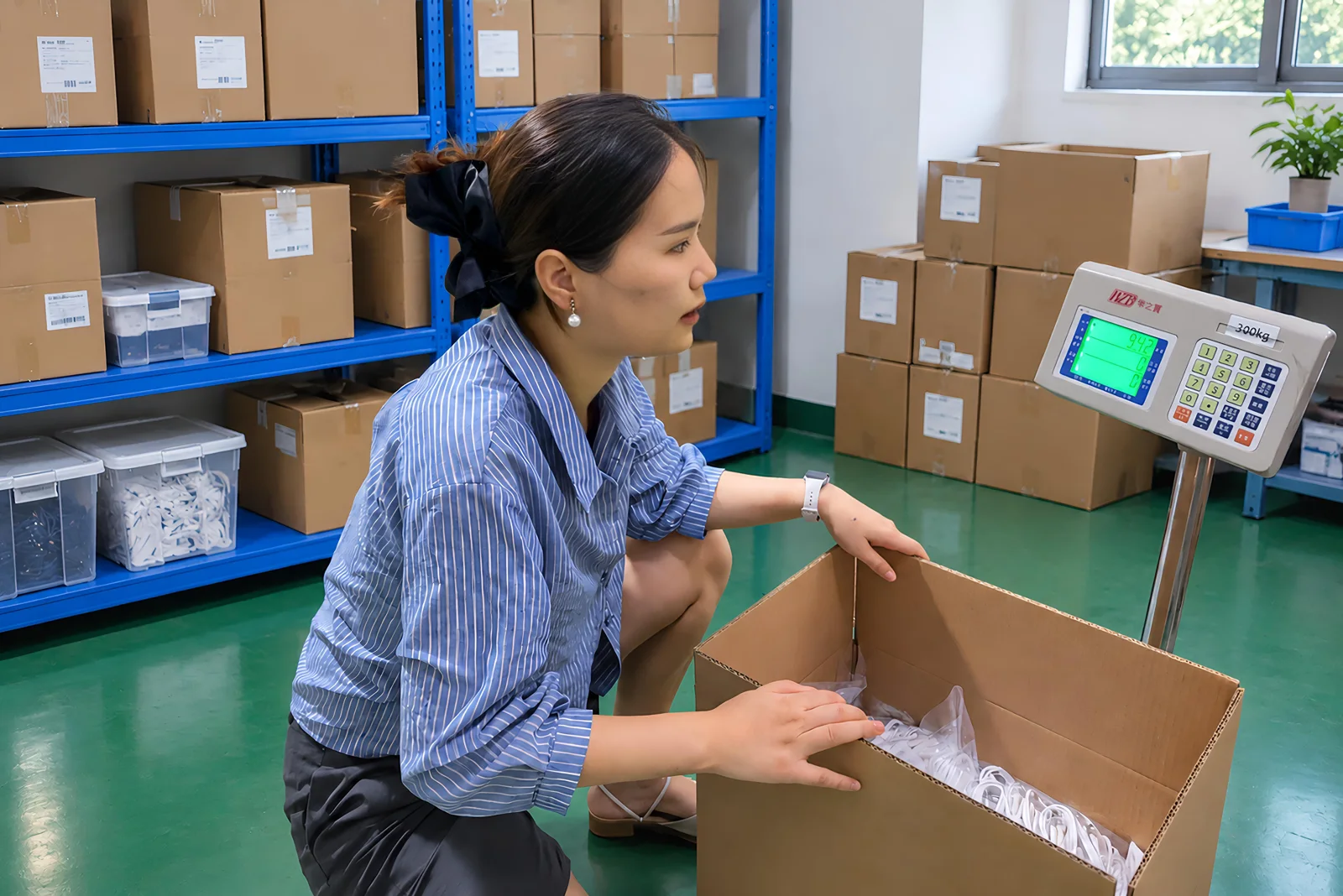 Cassiel weighing goods before packing