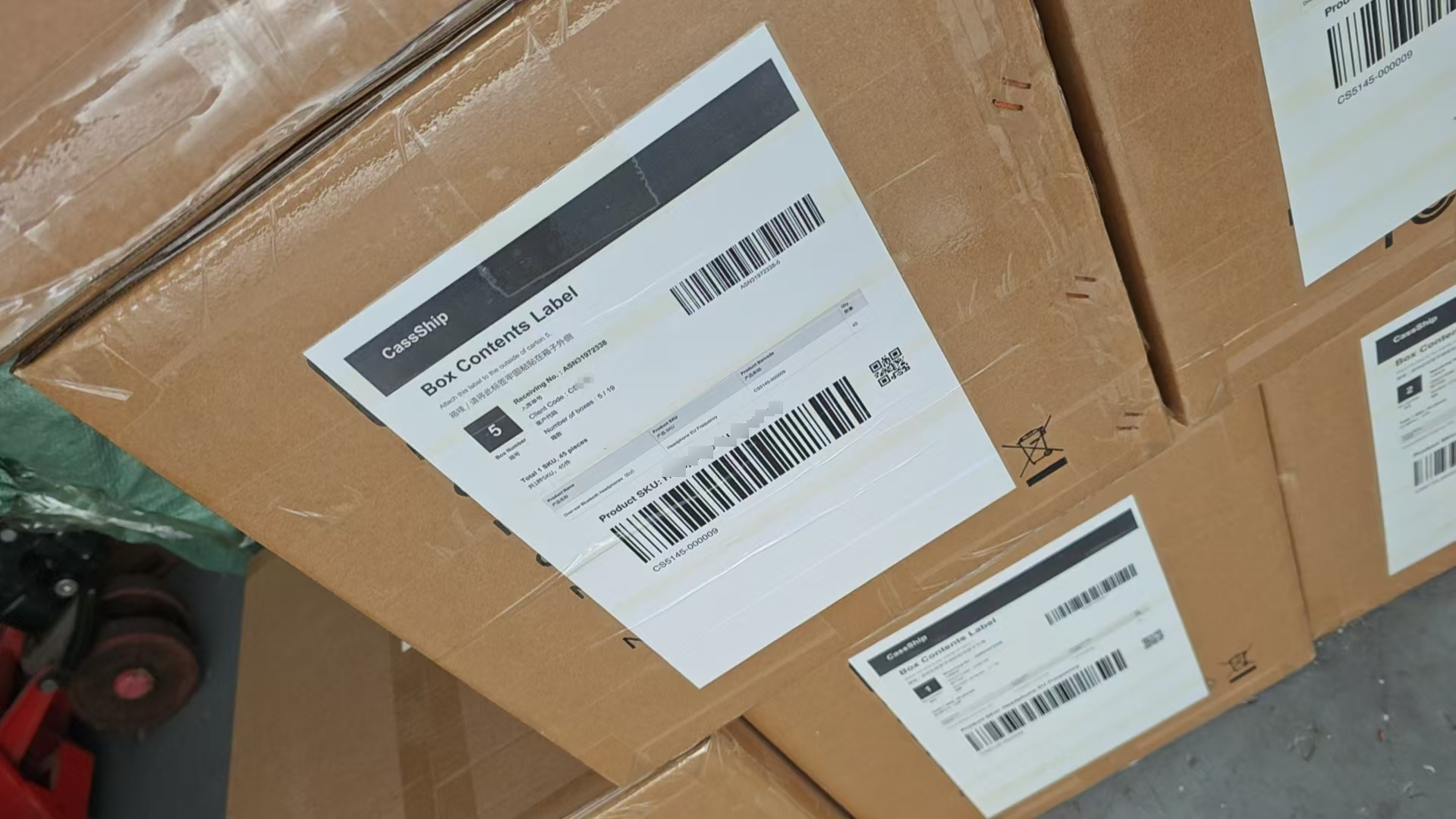 CassShip carton labels used for warehouse receiving